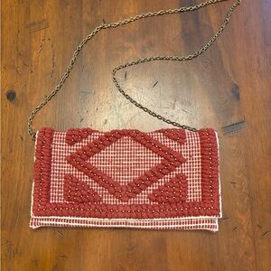 Handcrafted Red and White Woven Clutch